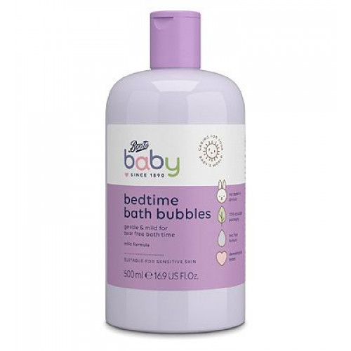 Boots Baby Bedtime Bath Bubbles Gentle & Mild For Tear Free Bath Time Mild Formula 500 mL