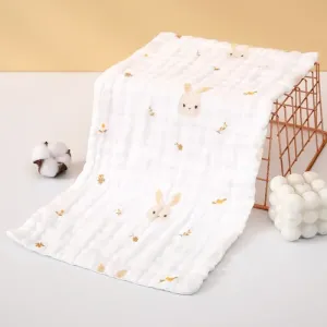 6-Layer Pure Cotton Muslin Baby Face Towel 25×50cm | Little Rabbit Bunny Print