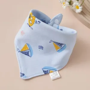 Baby Triangle Cotton Bib - Blue Sailing Boat