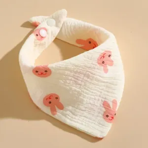Baby Pure Cotton Gauze Bib - Pink Rabbit Head