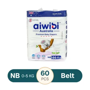 Aiwibi Australian Premium Baby Diaper Newborn Belt 0-5 Kg 60 Pcs