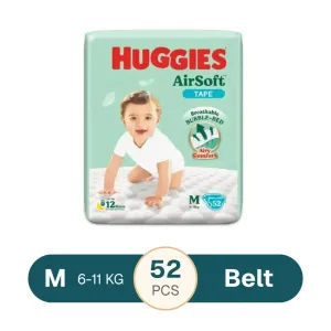 Huggies AirSoft Tape Baby Diaper M 6-11kg - 52 pcs