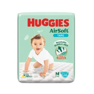 Huggies AirSoft Tape Baby Diaper M 6-11kg - 52 pcs