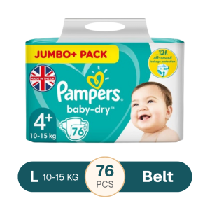 Pampers Jumbo pack Size- 4+ (10-15 KG) 76pcs Belt System