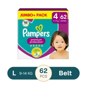 Pampers Premium Protection Baby Diapers Size 4 9-14KG 62 pcs