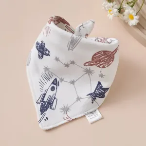 Baby Triangle Cotton Bib - Space Boat