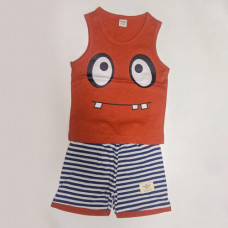 Fagottino Boys Sleeveless T-Shirt Set Cartoon Face Red