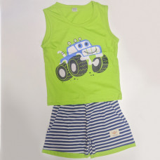 Fagottino Boys Sleeveless T-Shirt Set Smilly Car Leamon Green