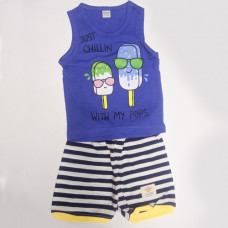 Fagottino Boys Sleeveless T-Shirt Set Just Chillin Navy Blue