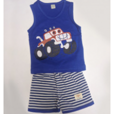 Fegottino Boys Sleeveless T-Shirt Set Smilly Car Navy Blue