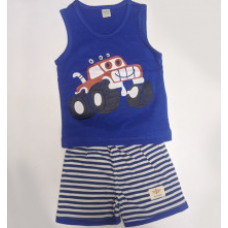 Fagottino Boys Sleeveless T-Shirt Set Smilly Car Navy Blue