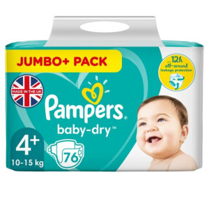 Pampers Jumbo pack Size- 4+ (10-15 KG) 76pcs Belt System