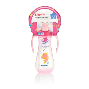 Pigeon Tall Straw Bottle (300ml) Pink