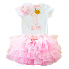 1 Year Baby Girl Dress Princess: Pink doted