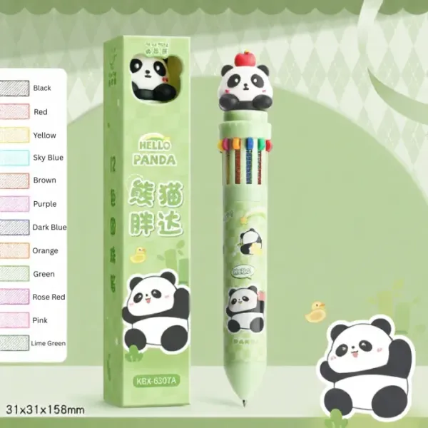 Cute Panda 12-in-1 Multicolor Ballpoint Pen – Kawaii Cartoon Stationery for Kids & Students