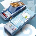 Lucky Cat Double-Sided Multi-Function Button Pencil Box