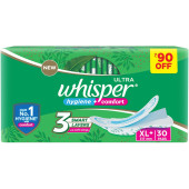 Whisper Ultra Clean Wings Sanitary Pads for Women, XL 30 Napkins