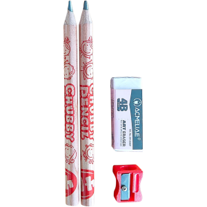 Acmeliae 4B Chubby Pencil Age 4-5 Set With 4B Art Eraser And Sharpener 3 Pcs - 43071