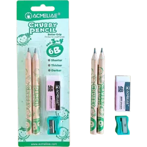 Acmeliae (43072) Chubby 6B Pencil (Age 3-4) (3 pcs Set) with 4B Art Eraser