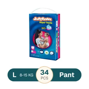 Supermom Super Pants Baby Diaper L (8- 15 kg) 34 pcs
