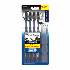 Oral B Cavity Defense 123 Black Toothbrush with charcoal extract- Medium Toothbrush - 4 Piece