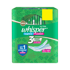 Whisper Ultra Clean Wings Sanitary Pads for Women XL+ 44 Napkins